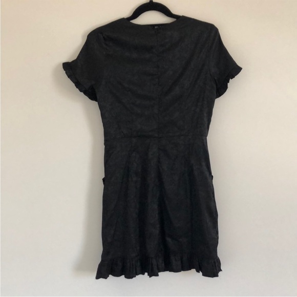 Cocktail Black Floral Embossed Satin Mini Dress - Picture 3 of 7